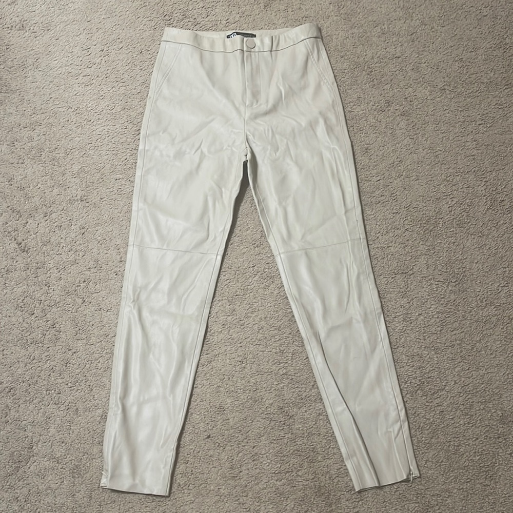Zara Faux Leather Khaki Pants